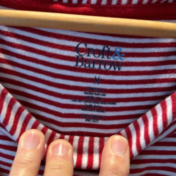 Croft & Barrow Red White Stripe Square Neck Short Sleeve Top Medium - Picture 2 of 6